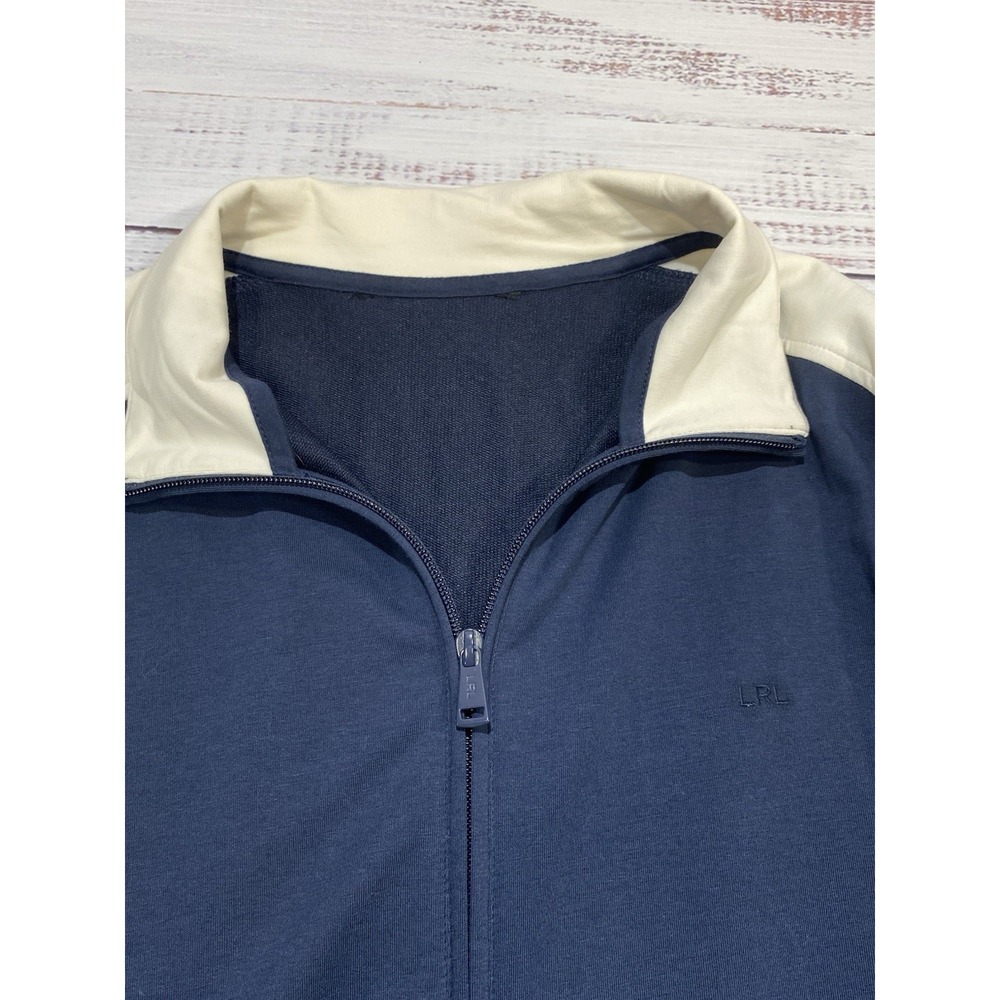 Lauren Ralph Lauren Women's Track Jacket Size 2X Blue & Cream Full Zip Cotton - Picture 9 of 12